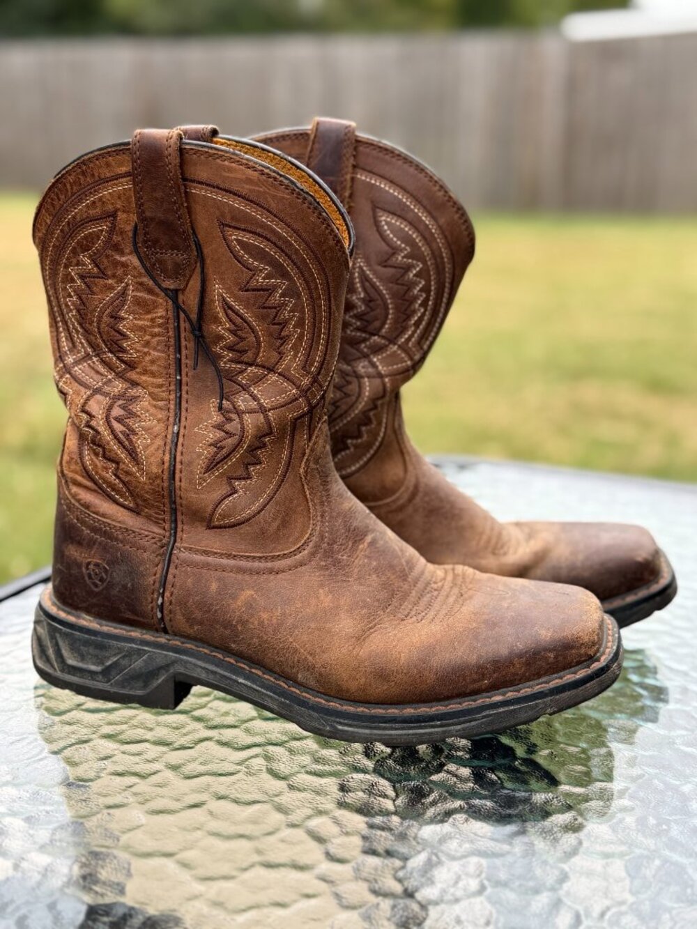 Ariat Mens 5.5 Brown Leather Square Toe Work Boots Western Ranchcore Cowboy 4291